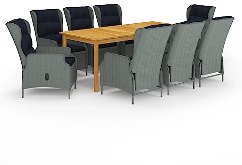 QZZCED Juego de muebles de jardín para terraza, muebles de jardín, juego de 9 piezas, color gris claro para jardines, terrazas, balcones