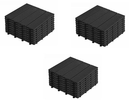 30 Dalles de Terrasse en Noir Clipsable en Bois Composite Résistant Aux Forte et Basses Températures 30 X 30 cm Revêtement Extérieur Pour Jardin Balcon Piscine
