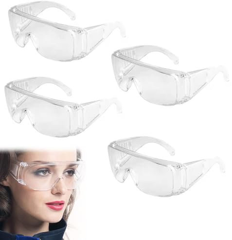 Uskerb 4Pcs Safety Glasses, Clear Protective Goggles for Work, Anti-Scratch, Anti-Fog, Impact Resistant Eye Protection, Ideal for Laboratory, Industrial, Home, and DIY Projects