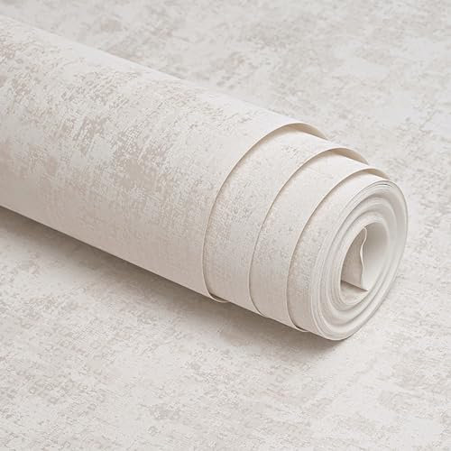 Trafagala White Concrete Wallpaper Shabby Chic Wallpaper Industrial Textured for Living Room Bedroom Fireplace Decorative Wall Paper Roll with Distressed Pattern Silver Glitter Metallic Detailing