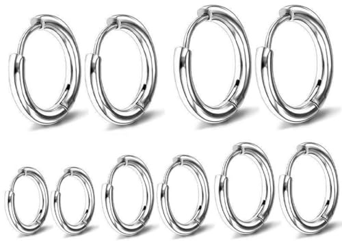 JEYORZY Juego de 6 pares de aretes de aro pequeños de acero inoxidable, para hombre y mujer. Aros para labios, nariz y cartílago, sin alergias(8-16mm)