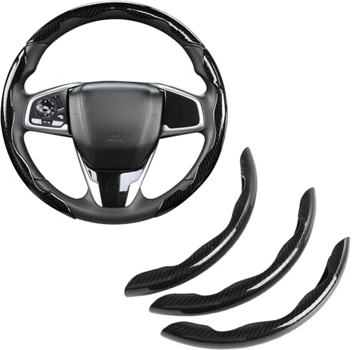 GIANT PANDA Funda de Volante de Fibra de Carbono de 3 Piezas, Ajuste Universal para Volantes Redondos y D, Antideslizante, Color Negro