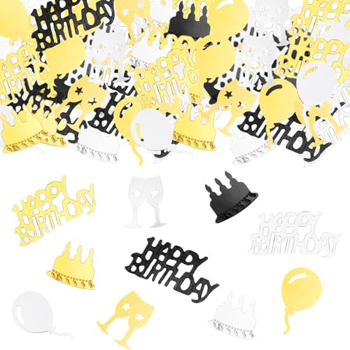 KOBOKO Happy Birthday Konfetti Geburtstag, Tischdeko Geburtstag Schwarz Gold, Streudeko Geburtstag Frau Mann, Glitzer Confetti Deko Geburtstag, Geburtstag Tischdeko, Geburtstagsdeko Tisch