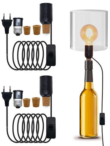 2 Pezzi Lampade per Bottiglia, Adattatore per Bottiglia con Spina Interruttore, DIY Kit di Lampade per Bottiglie, Portalampada E27 per Bottiglia Lampada di Vino, 2 Adattatori da E27 a B22