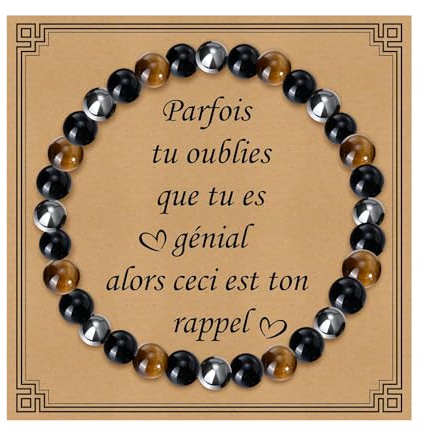 Gamtic Cadeau Homme Bracelet Pierres Naturelles - Bracelet de Perles Triple Protection Cadeau Anniversaire Saint-Valentin Fête de Pères Fête de Mères Pour Papa Papy Mari Amis Maman Mamie (6mm)