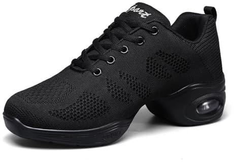 Hixingo Zapatillas de Deporte Jazz para Mujeres 35-40EU, Zapatos de Baile Antideslizantes Baile Sneaker Transpirables y Ligeros para Jazz/National Mark/Rumba/Cha Cha (Negro,36)