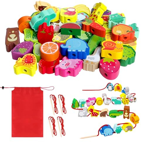 TAGMEIU Toddler Threading Toys, Wooden Montessori Educational Toy for Kids