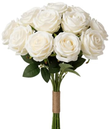 Ramo Artificial con 10 Rosas Blancas Flores Eternas de Estilo Natural