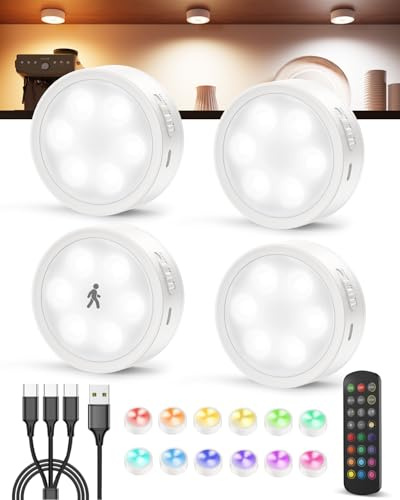 Tedmos Foco LED Recargable con Sensor Movimiento, Luz Vitrina RGB con Mando