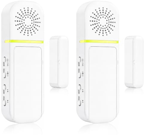 SanJie Timbre de puerta y alarma de apertura de puerta izquierda, retardo instantáneo o 30s/1/2 min, 27 campanillas, silencio a 110 dB, alarma de puerta de entrada para negocios, hogar, nevera