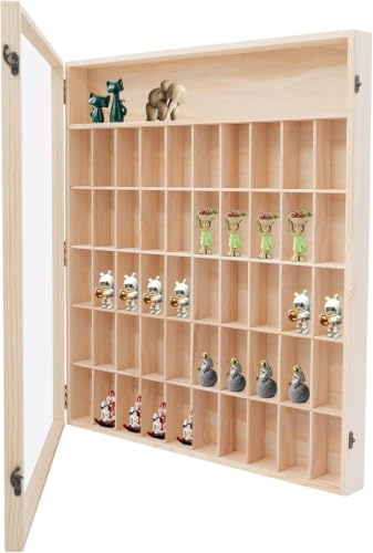 Vitrine de collection en bois de pin avec vitre en acrylique, 50 compartiments, vitrine murale à 6 étages, pour figurines d'action, mini poupées pop, voitures miniatures et objets de collection