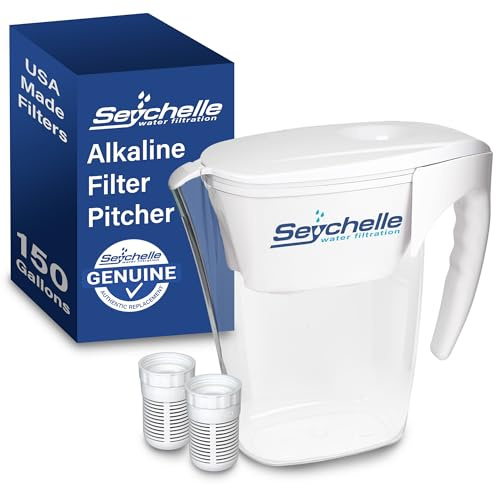 Seychelle pH2O Alkaline Water Filter Pitcher - pH Enhancing Filtration - USA-Made Filter, 64oz