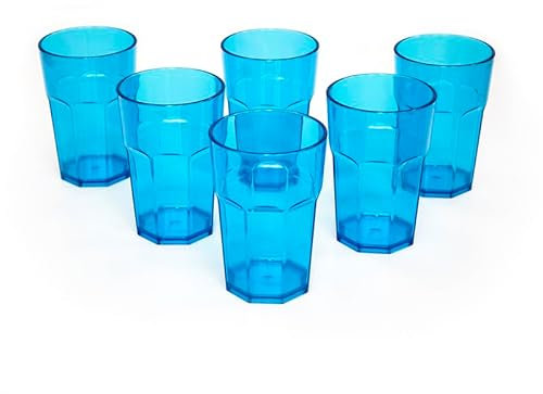 OMADA Design Set di 6 Bicchieri bar, per Cocktail, da bibita o long drink 42,5 cl, altezza 12,5 cm in plastica, infrangibili, impilabili forma ottagonale e lavabili in lavastoviglie linea Unglassy