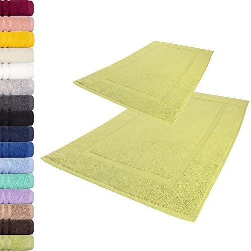 Lavea® 2er Set Badematte 50x80 cm – Waschbare Badematten aus 100% Baumwolle, Frottierserie Elena, 800 g/m², extra saugstark und strapazierfähig – ideal für Badezimmer und Dusche – Lindgrün