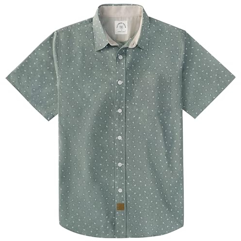Dubinik® Fritidsskjorta för män kortärmad skjorta herr arbetsskjorta button down skjorta män kortärmad bomull normal passform, Ljusgrönt tryck, XL