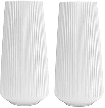 EVEBS Vase Weiß, 30cm Deko Vase Blumenvase Dekovasen Modern Vasen für Pampasgras Trockenblumen