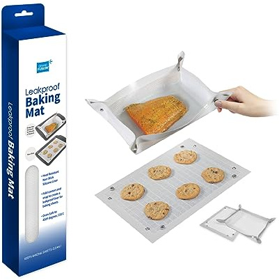 Grand Fusion 2 in 1 Silicone Baking Mat and Tray with Snap Together Corners. BPA Free 30 x 40 cm Non Stick, Leakproof and Oven Safe to 230 Degrees Celsius