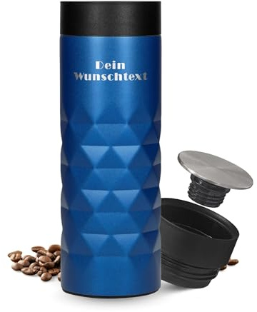 Personalisierter Thermobecher 450 ml - doppelwandiger Edelstahl Kaffeebecher to go - auslaufsicherer 360 Grad Deckel - Geschenkidee zu Weihnachten - Travel Mug hält Getränke lange warm