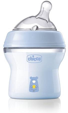 Chicco Natural Feeling Anti-Kolik Babyflasche für 0+ Monate, 150 ml, mit Weichem Silikonsauger und Doppelventil, Natürliches und Instinktives Gefühl beim Saugen, Kunststoffflasche