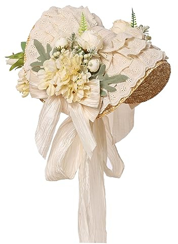 COSDREAMER Women Victorian Tea Party Sun Hat Lolita Flower Straw Hats Beach Hats