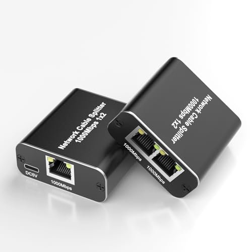 LAN Splitter 1 auf 2, 1000Mbps Ethernet Splitter 2 Port Mit USB-Stromkabel Gigabit Netzwerksplitter für Computer, Hub, Switch, Router, Set-Top Box, Digital TV, et [2 Geräte gleichzeitig vernetzen]