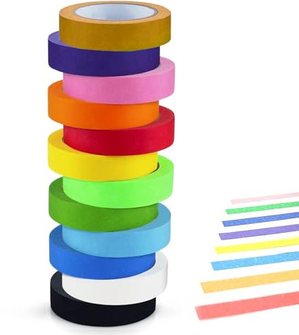 YanBous di carta set 12 rotoli 15mm*13m colorato nastro adesivo carta nastro colorato per mascheratura per artigianato decorativo, scrapbooking, verniciatura a spruzzo, ristrutturazione