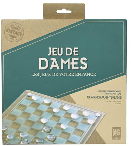 MISTER GADGET, MG3412, Jeu de Dames en Verre, Jeu De Dames en Verre Blanc, Noir, Moments de détente et esthétique appréciable pour Les Amateurs de Jeux de société !