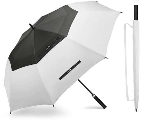ZOMAKE Ombrello Da Golf 157cm - Xl Ombrello Pioggia Grande Antivento Auto Open,Ombrelli Robusto Doppio Baldacchino Ventilato per 2-3 Persone,Ombrello Uomo Donna Grande(Nero-Bianche)