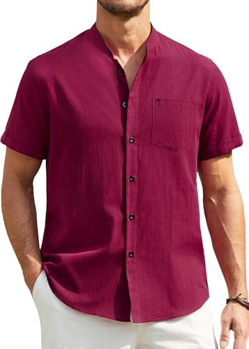 Enlision Herr linne skjortor kortärmad farfar krage kraglösa skjortor för män vardag sommar strand Henley skjorta Button Down S-4XL