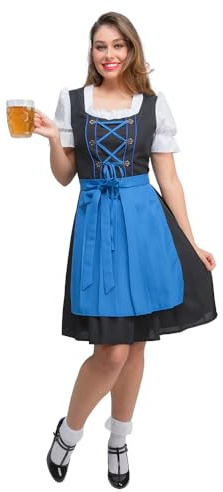 Wicked Costumes Adult Ladies Oktoberfest Bavarian Dirndl Dress Fancy Dress Costume – German Beer Festival Party Outfit Blue - Medium (UK 14-16)