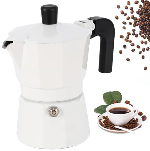 UNISOPH Moka Pot - Cafetera italiana de 100 ml, 2 tazas, cafetera italiana con mango antiquemaduras, sello de goma, para preparar café con leche, moca, capuchino, macchiato (blanco)