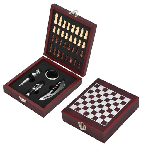 Wine Gift Set Wine Bottle Opener Including Stainless Steel Corkscrew, Wine Stopper, Wine Pourer, Bottle Collar, Chess and Wine Set Unique Gift Box