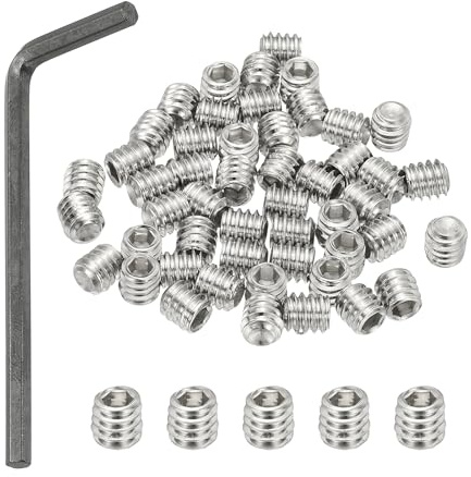 PATIKIL 50 stycken 304 rostfritt stål gängstift 1/4–20 x 1/4 tum, UNC grovgängad insexkant gängstift set med skruvmejsel för dörrhandtag hållare möbler lampa vattenkran reparation
