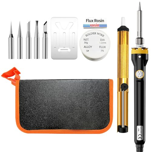 HHYSSG Saldatore a Stagno Set 12 in 1,Con interruttore ON/OFF,Temperatura Regolabile 200℃〜480℃con 5 Punte per Saldatore,Adatto a Manutenzione Do