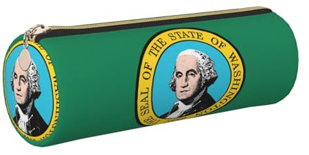 FLGHJNBJN Washington flagga söt läder pennfodral miljövänligt kors korn läder, slät dragkedja, stor kapacitet cylinder påse hållare, Guld, En storlek, Korthållare