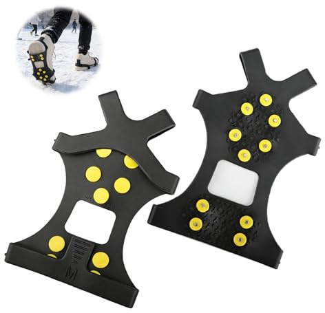 10-STUD Silicone Ice Snow Grips, Ice Cleats for Shoes and Boots Anti Slip Winter Ice Cleats Stainless Steel Shoe Spikes Grips Shoe/Boot Traction Cleats Crampons for Trekking, Hiking, Jogging