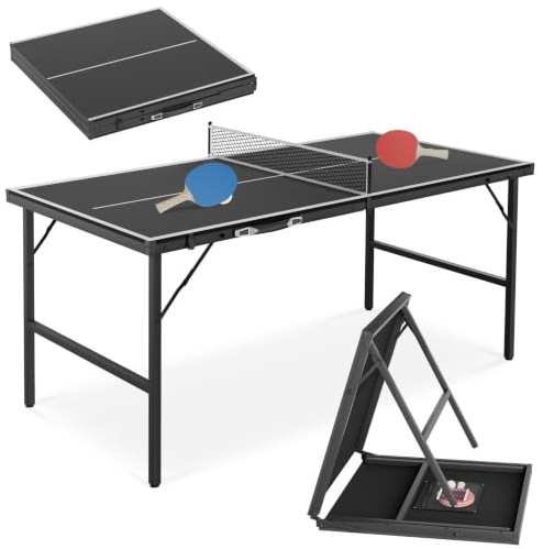 NAIZY Mini bordtennisbord hopfällbar 152,5 x 76 cm för hem inomhus | Bordtennisbord utomhus hopfällbar svart/blå bordtennisset med bordtennisbollar och TT-nät