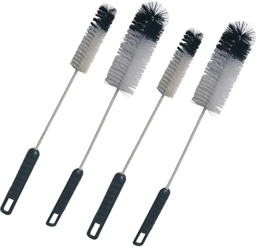Coralpearl Bottle Brushes Thin Long Handle X 4, Utility Skinny Wire Cleaner Set Big Small, Bendable Flexible for Cleaning Narrow Neck Water, Beer, Wine, Baby Bottles, Pipes, Tubes, Hoses, and Flasks