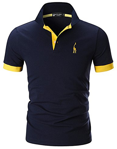 STTLZMC Polo para Hombre de Manga Corta Casual Moda Algodón Camisas Cuello en Contraste Golf Tennis,Azul,XXL