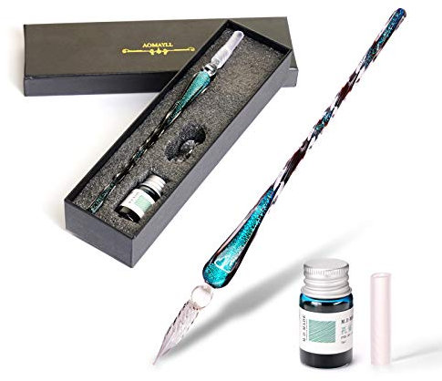 AOKUY Glasstifte-Set – Kalligraphie-Stift Schreiben, Glas Dip Pen und Tinte Set,für Grußkarten, Unterschriften, Zeichnen, Schreiben