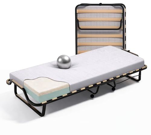 Soluko | Letto Brandina Pieghevole a Doghe Con Materasso Memory Foam e Copertura Salvapolvere Inclusa, Struttura Resistente e 4 Ruote Girevoli, 100% Made In Italy 80x200
