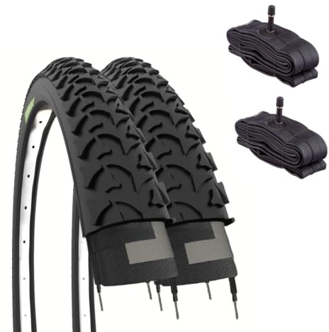 Ecovelò V.A, 2 pneus VTT 26 x 1,95 (50-559) + Chambres avec Valve américaine Unisexe, Noir, Taille Unique
