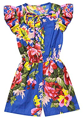 A.T.U.N. (Allt annat än vacker) Overkne-jumpsuit av bomull med blommönster för flickor, Kungsblå – multi, 10-11 år