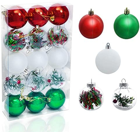 Weihnachtskugeln Kunststoff Baumschmuck Rot Grün Weiß Christbaumschmuck WeihnachtenDeko 6cm 15 Stücke