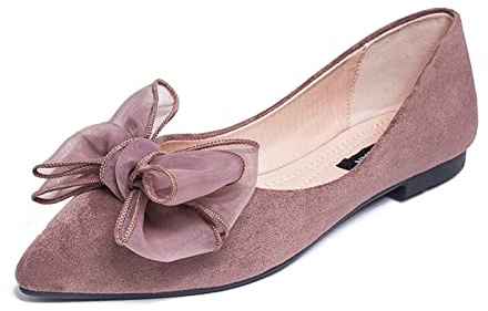 MACHSWON Womens Ballet Flats Pointed Toe Bow Faux Suede Ladies Black Slip On Ballet Pumps Dolly Shoes(Light Purple, Size 8)