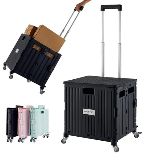 MACOPRO Folding Trolley on Wheels, Collapsible Utility Cart for Garden, Camping, Festival, Tools and Shopping – Large Capacity with All-Terrain Wheels(Black)