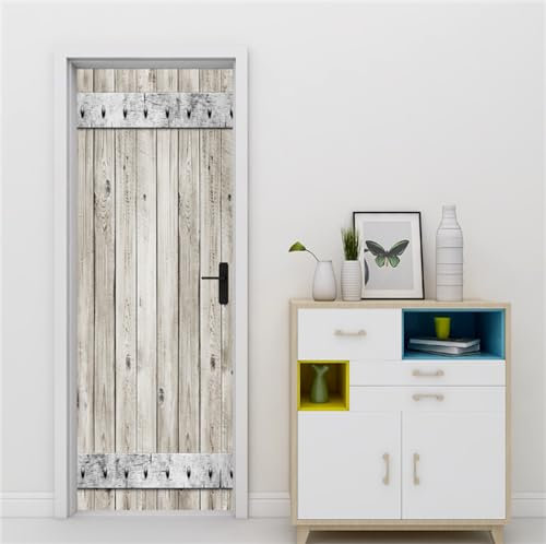 FLFK 3D Retro Wooden Pattern Door Sticker Peel and Stick 77x200cm-Self-Adhesive Wood Grain Door Murals Wallpaper Poster Decal for Home Bedroom Decor(2Pcs/Set)