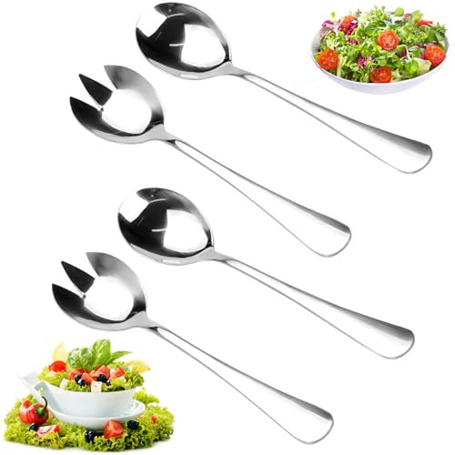EXIN DEHCEN 4 Pezzi Posate Insalata, Set di Posate per Insalata in Acciaio Inossidabile, Forchetta Cucchiaio da Insalata, Posate da Insalata per Casa, Campeggio, Ristorante, Cucina (19.8cm x 4.5cm)