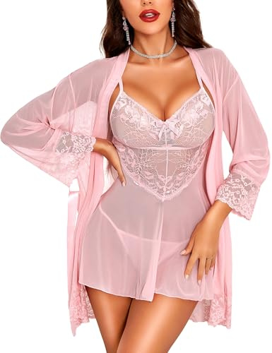 RSLOVE Babydoll - Conjunto de camisa de encaje para mujer