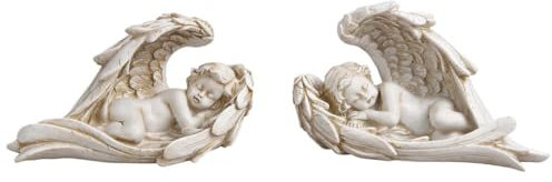 Figuras de ángel para tumbas resistentes a la intemperie, juego de 2 unidades, decoración para tumbas con ángeles sentados, piedra artificial gris, 14 cm, decoración para tumba, regalo de luto para